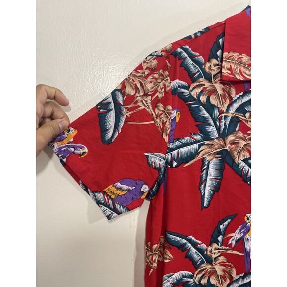 90s Retro Vacation Camp Shirt L Resort Tropical Preppy Beach Parrot Palm Art - Picture 5 of 12
